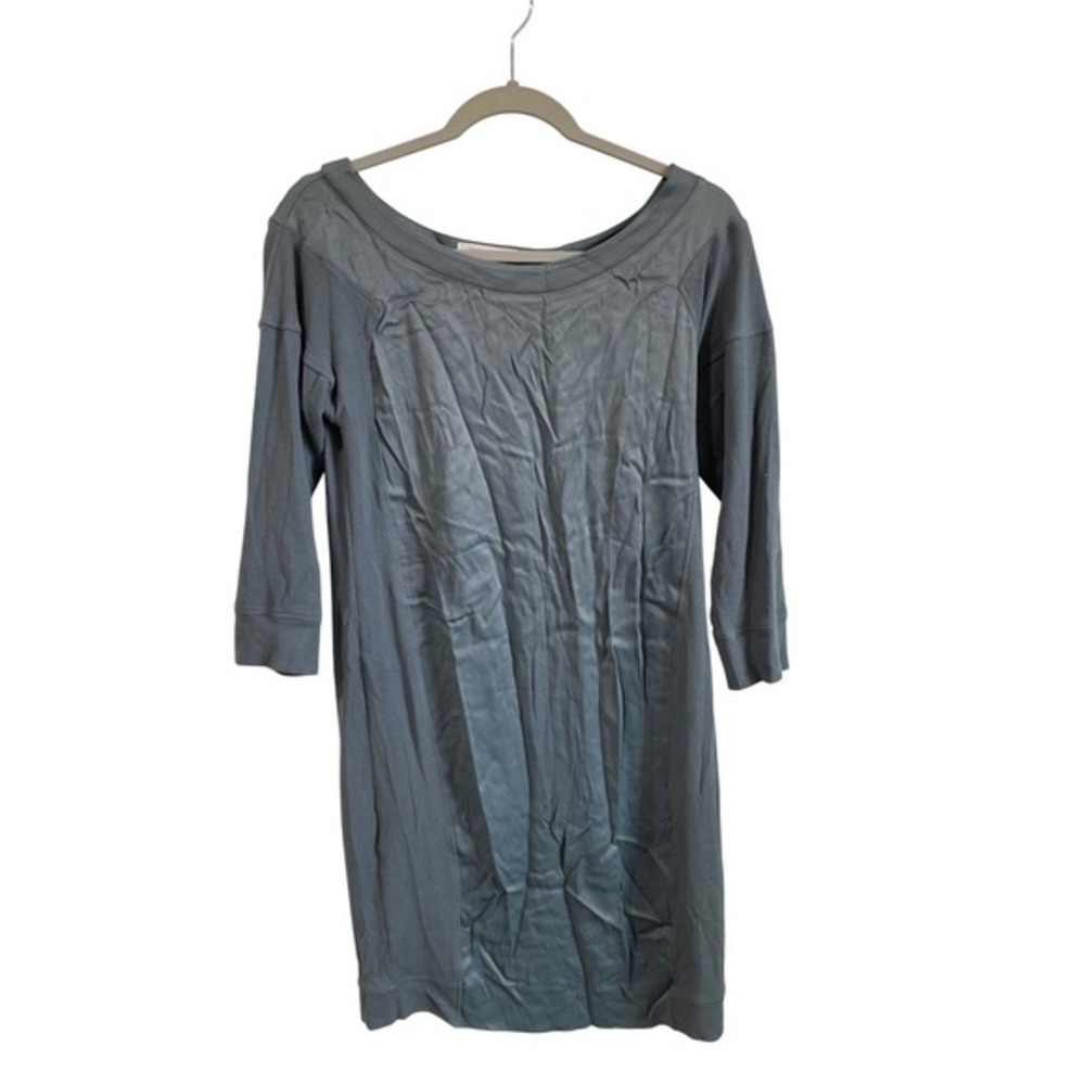 Lacoste‎ Womens Mixed Media Ribbed Satin Shift Dress Blue Size 36 Athleisure